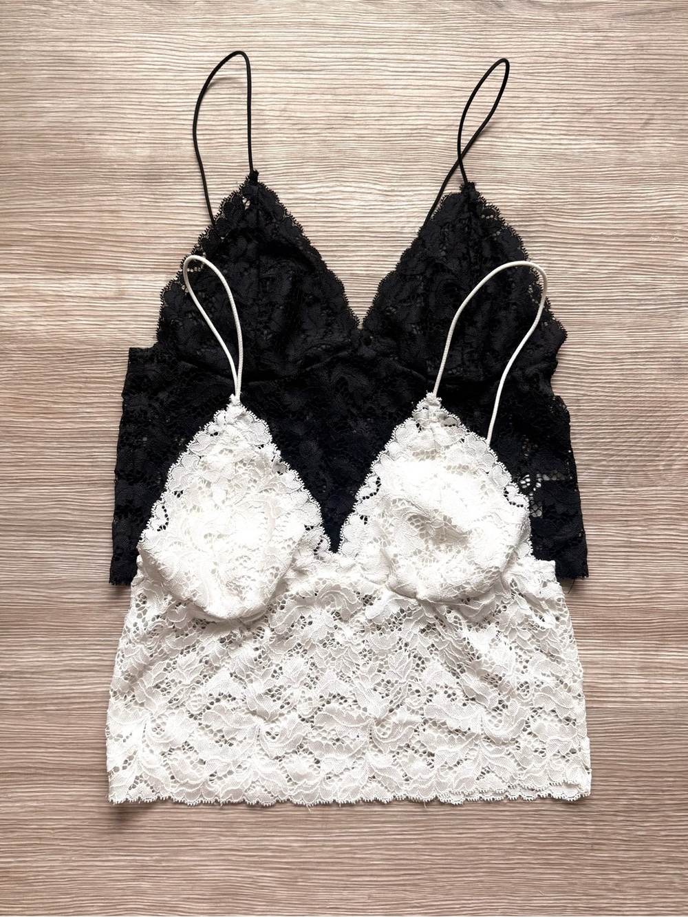 NWOT White and Black Lace Longline Brami Bra Bralette Set